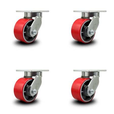 Service Caster 6 Inch Extra Heavy Duty Red Poly on Cast Iron Wheel Swivel Caster, 4PK SCC-KP92S630-PUR-RS-4